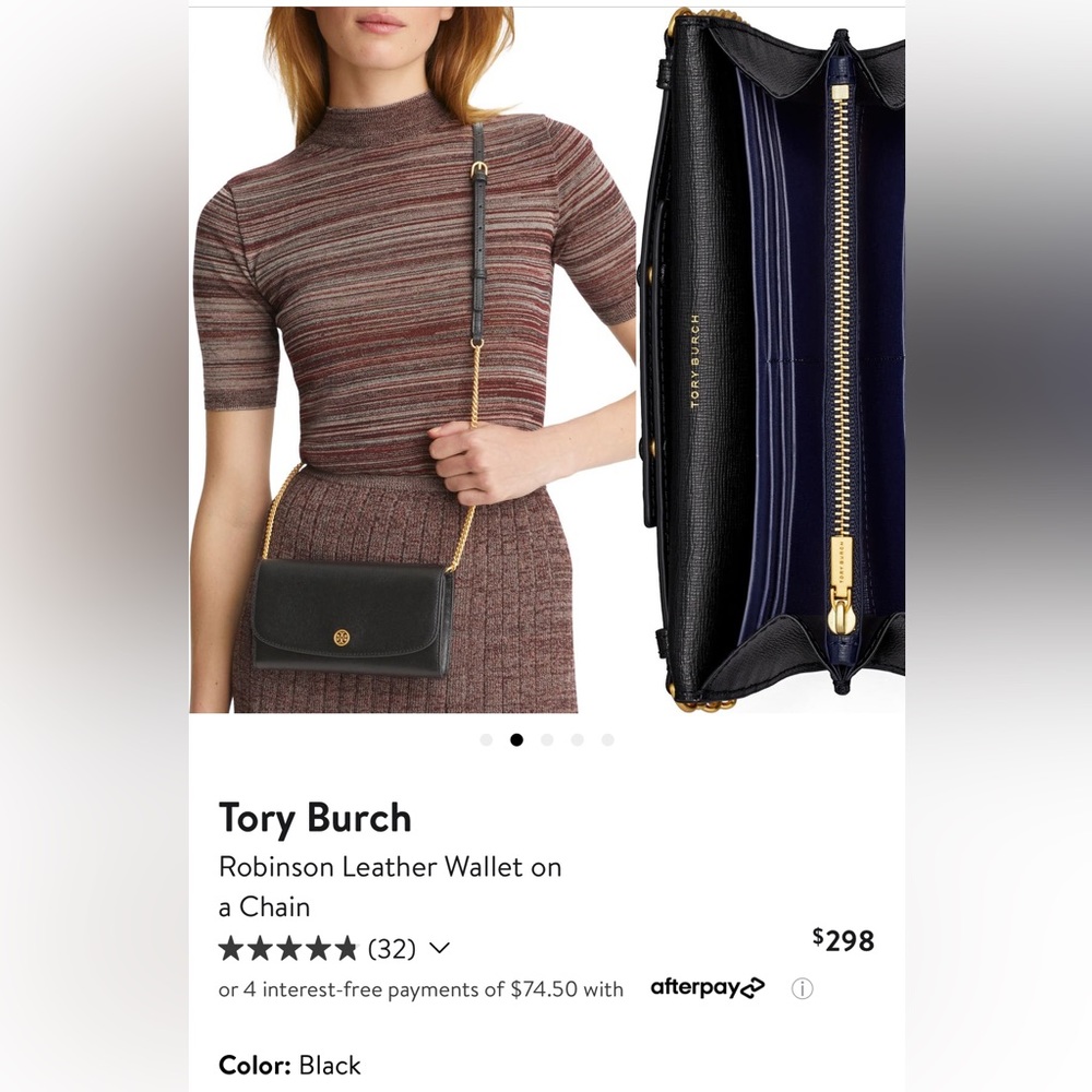 Tory Burch Robinson Leather Wallet on a Chain - Black